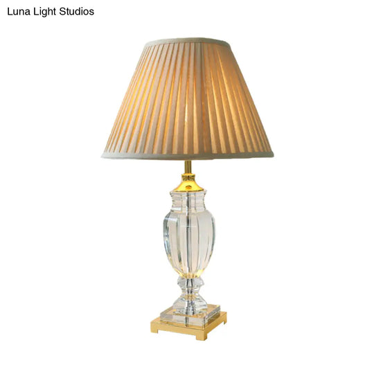 Rustic Stylish Tapered Table Lamp: Beige Nightstand Light With Crystal Accent