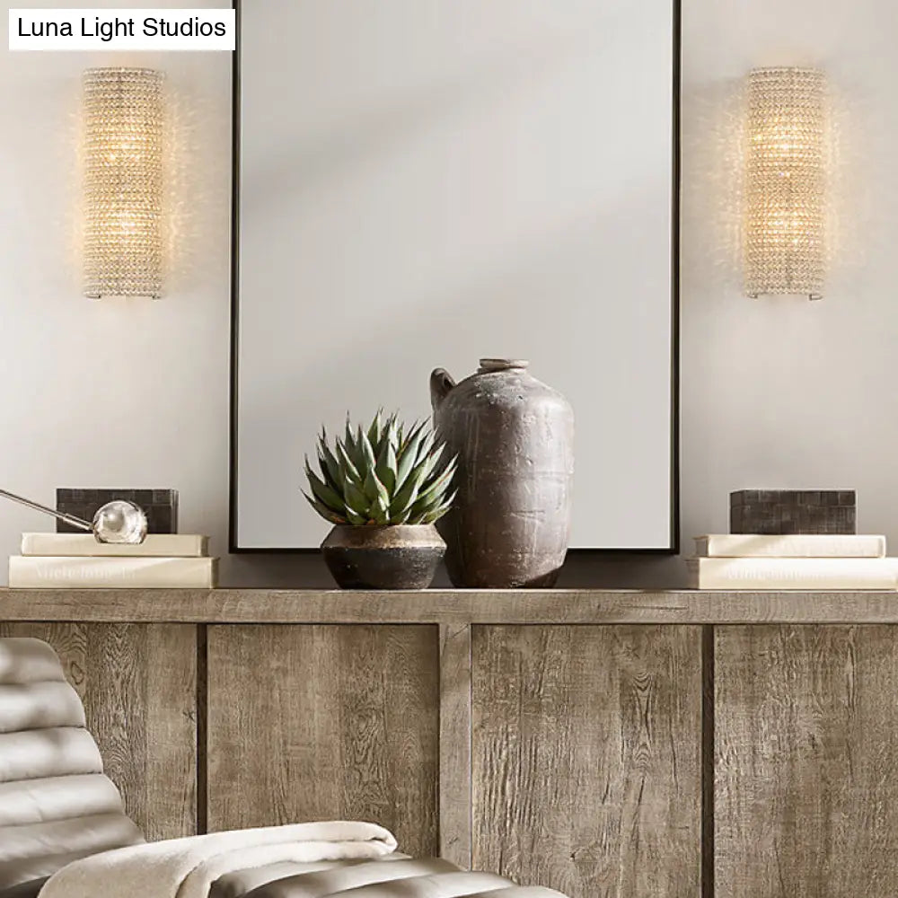 Rustic Stylish White Crystal Cylinder Wall Sconce - 4 Lights For Living Room Décor