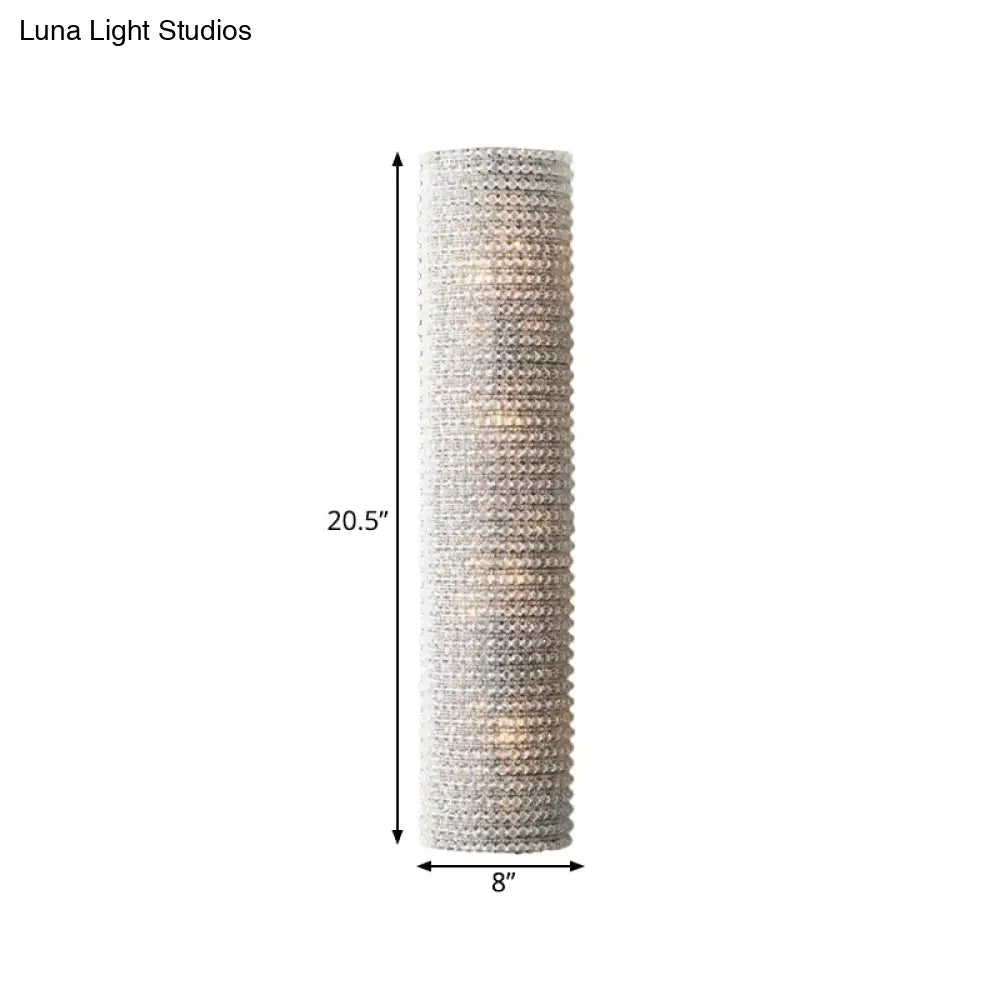 Rustic Stylish White Crystal Cylinder Wall Sconce - 4 Lights For Living Room Décor