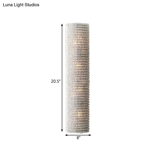 Rustic Stylish White Crystal Cylinder Wall Sconce - 4 Lights For Living Room Décor