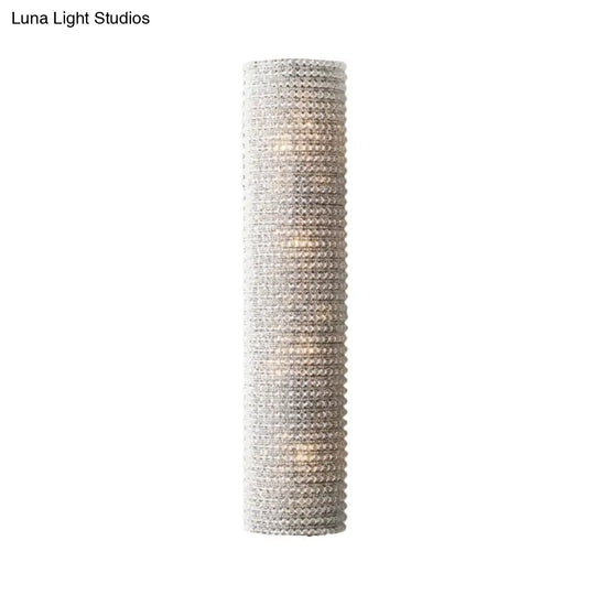 Rustic Stylish White Crystal Cylinder Wall Sconce - 4 Lights For Living Room Décor