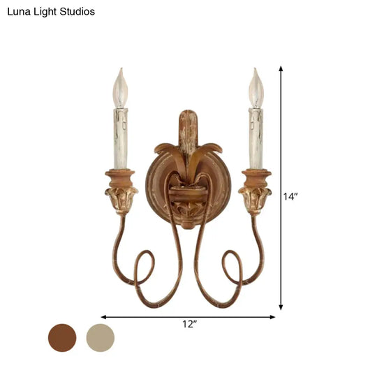 Rustic Stylish Wood Curvy Wall Mounted Lamp With 2 Lights - White/Brown/Distressed White Sconce