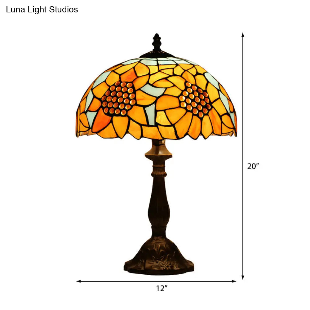 Rustic Sunflower Desk Light - 18 Inch | Stained Glass Orange 1-Head Lamp