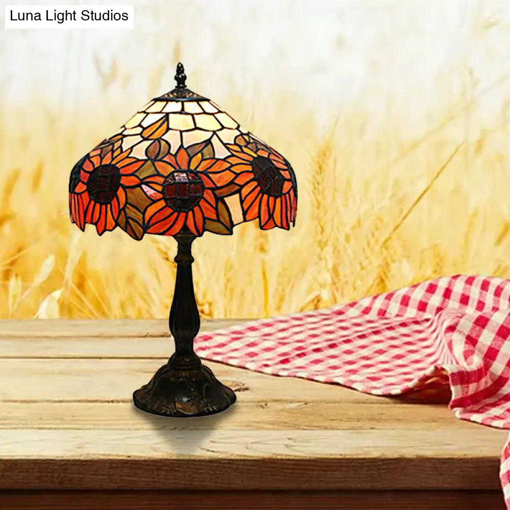 Rustic Sunflower Desk Light - Stained Glass Table Lamp For Bedroom Orange