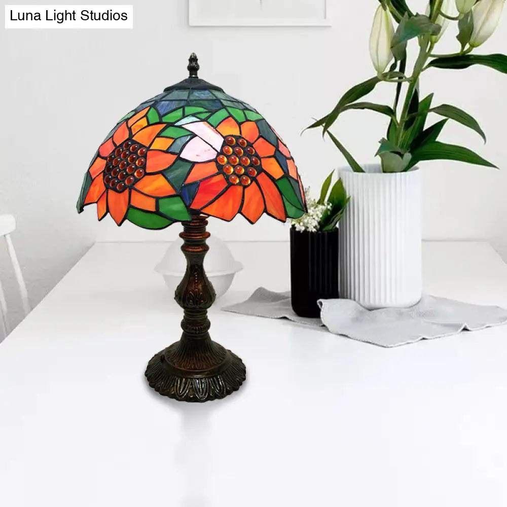 Rustic Sunflower Desk Light - Stained Glass Table Lamp For Bedroom Orange