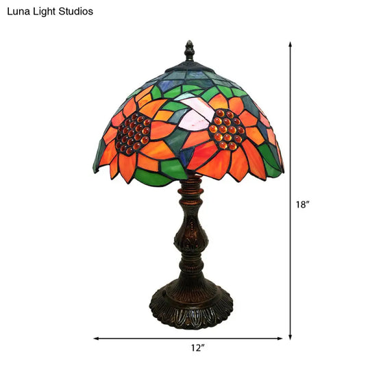 Rustic Sunflower Desk Light - Stained Glass Table Lamp For Bedroom Orange