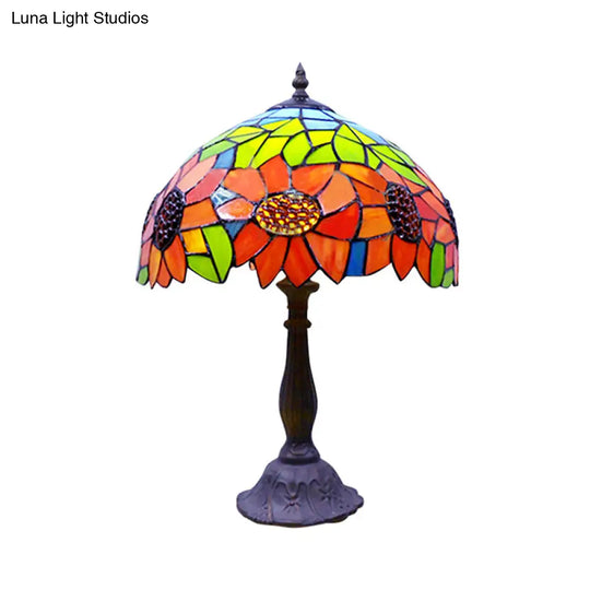 Rustic Sunflower Desk Light - Stained Glass Table Lamp For Bedroom Orange