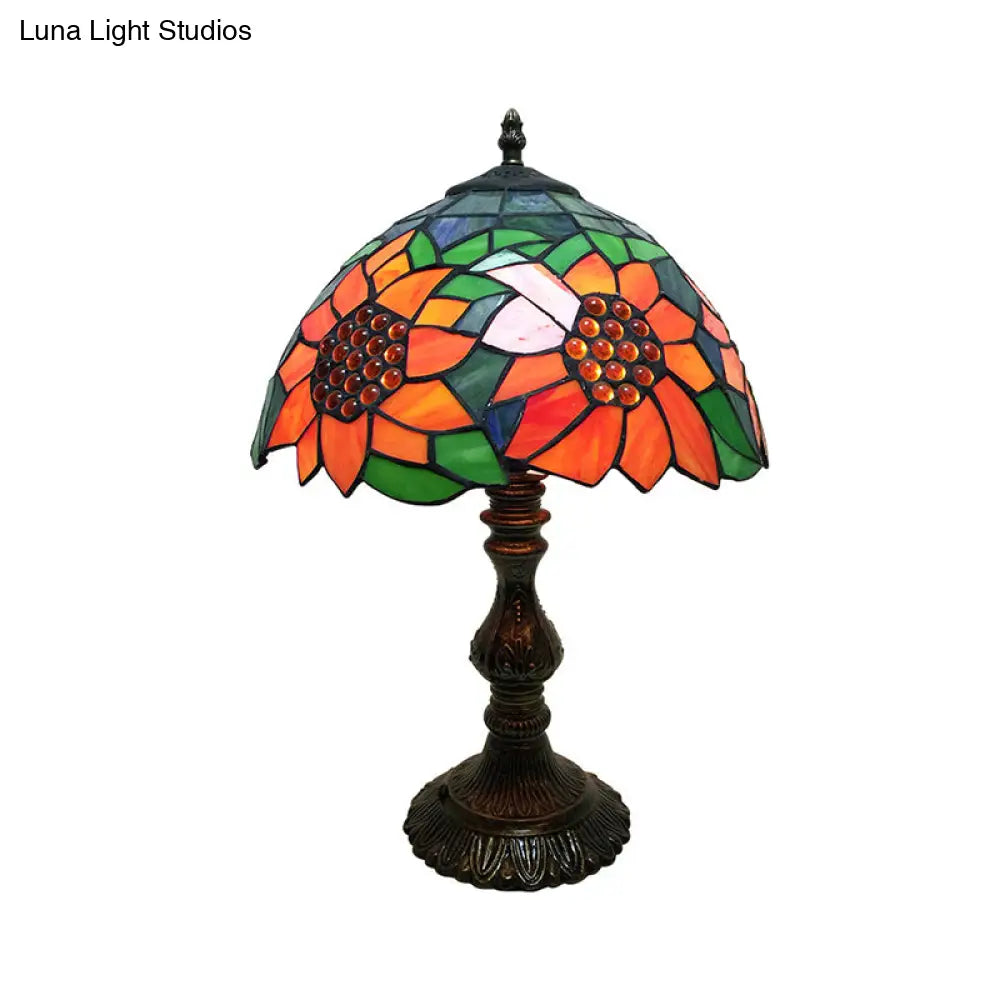 Rustic Sunflower Desk Light - Stained Glass Table Lamp For Bedroom Orange