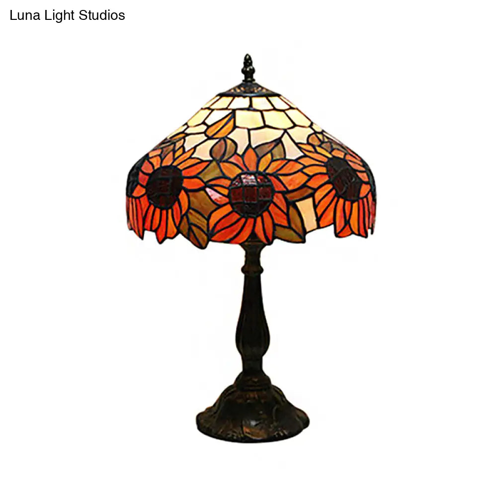 Rustic Sunflower Desk Light - Stained Glass Table Lamp For Bedroom Orange