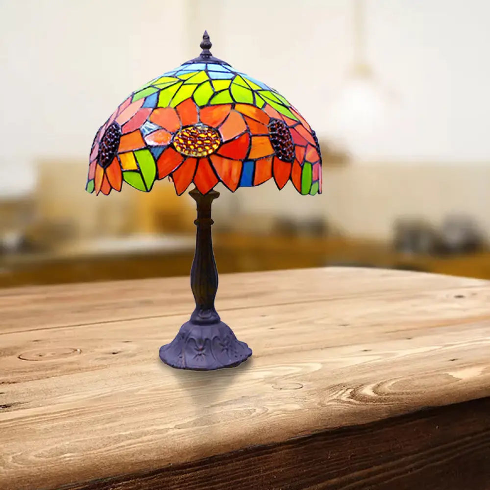 Rustic Sunflower Desk Light - Stained Glass Table Lamp For Bedroom Orange / Dome