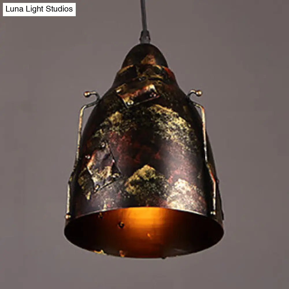 Rustic Wrought Iron Pendant Light With Patch Design In Rust - Stylish And Tapered 8.5/9 Wide 1 / 8.5