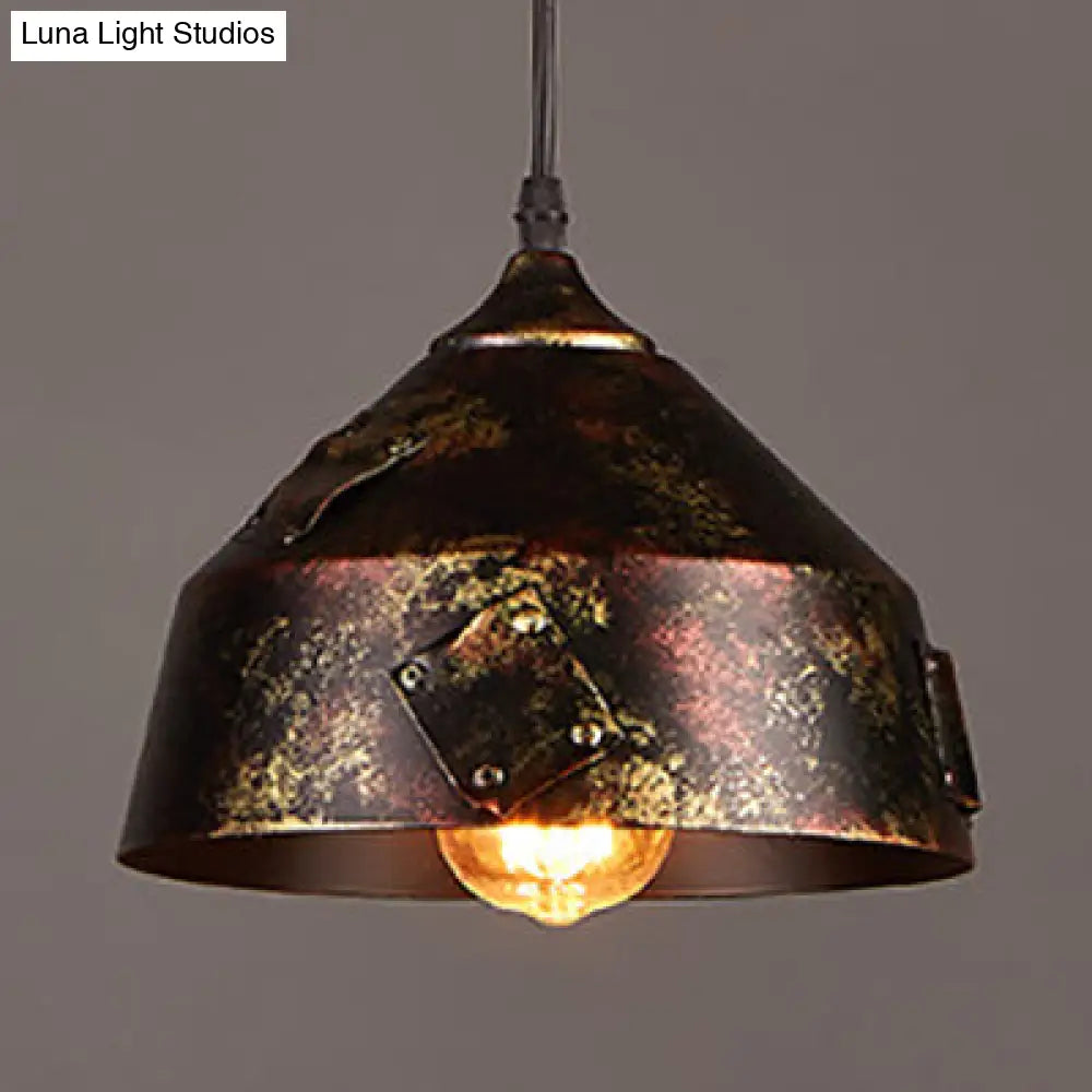 Rustic Wrought Iron Pendant Light With Patch Design In Rust - Stylish And Tapered 8.5/9 Wide 1 / 9