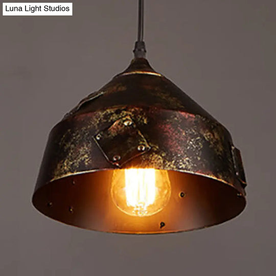 Rustic Wrought Iron Pendant Light With Patch Design In Rust - Stylish And Tapered 8.5/9 Wide 1