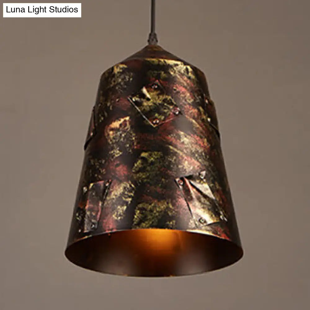 Rustic Wrought Iron Pendant Light With Patch Design In Rust - Stylish And Tapered 8.5/9 Wide 1 / 9.5