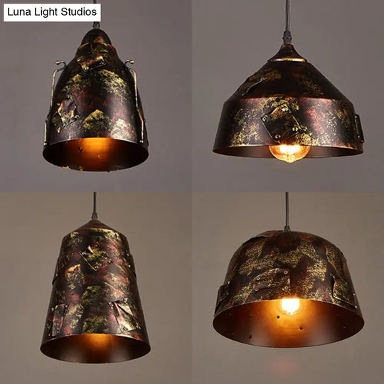 Rustic Tapered Hanging Lamp - Stylish 8.5’/9’ Wide Wrought Iron Pendant Light With Patch Design