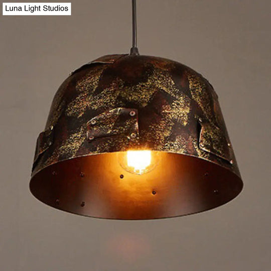 Rustic Wrought Iron Pendant Light With Patch Design In Rust - Stylish And Tapered 8.5/9 Wide 1 / 12
