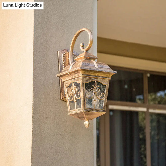 Rustic Tapered Shade Glass Wall Lantern - 1-Light Courtyard Fixture