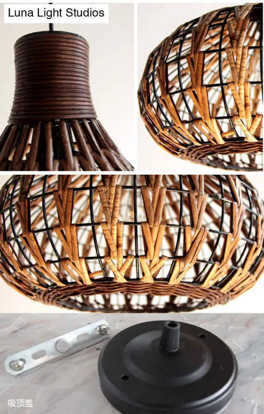 Rustic Teardrop Rattan Pendant Lamp For Dining Table