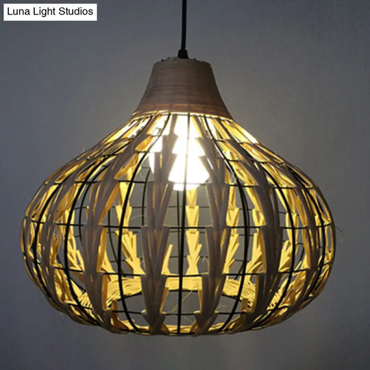 Rustic Teardrop Rattan Pendant Lamp For Dining Table