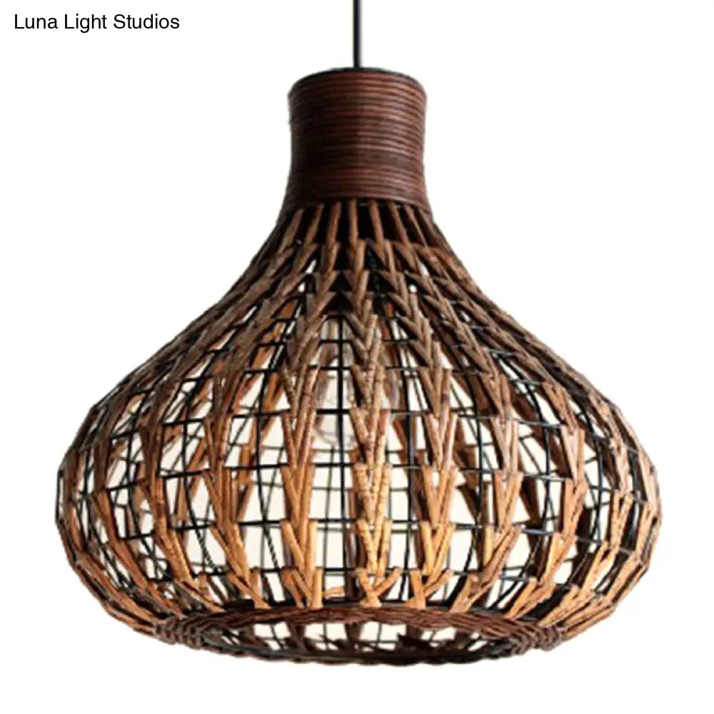 Rustic Teardrop Rattan Pendant Lamp For Dining Table