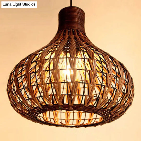 Rustic Teardrop Rattan Pendant Lamp For Dining Table