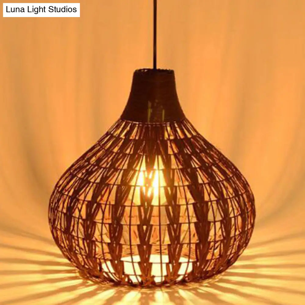 Rustic Teardrop Rattan Pendant Lamp For Dining Table