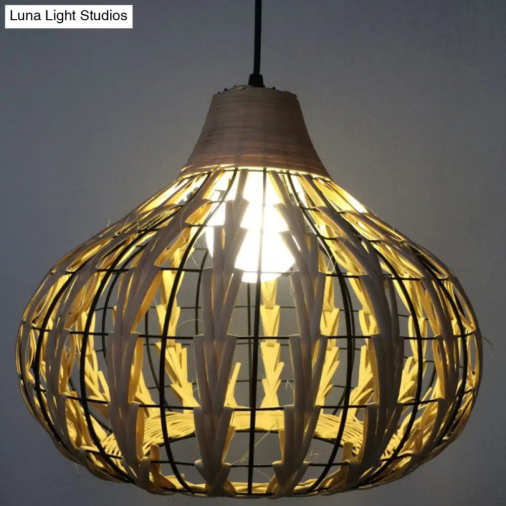 Rustic Teardrop Rattan Pendant Lamp For Dining Table