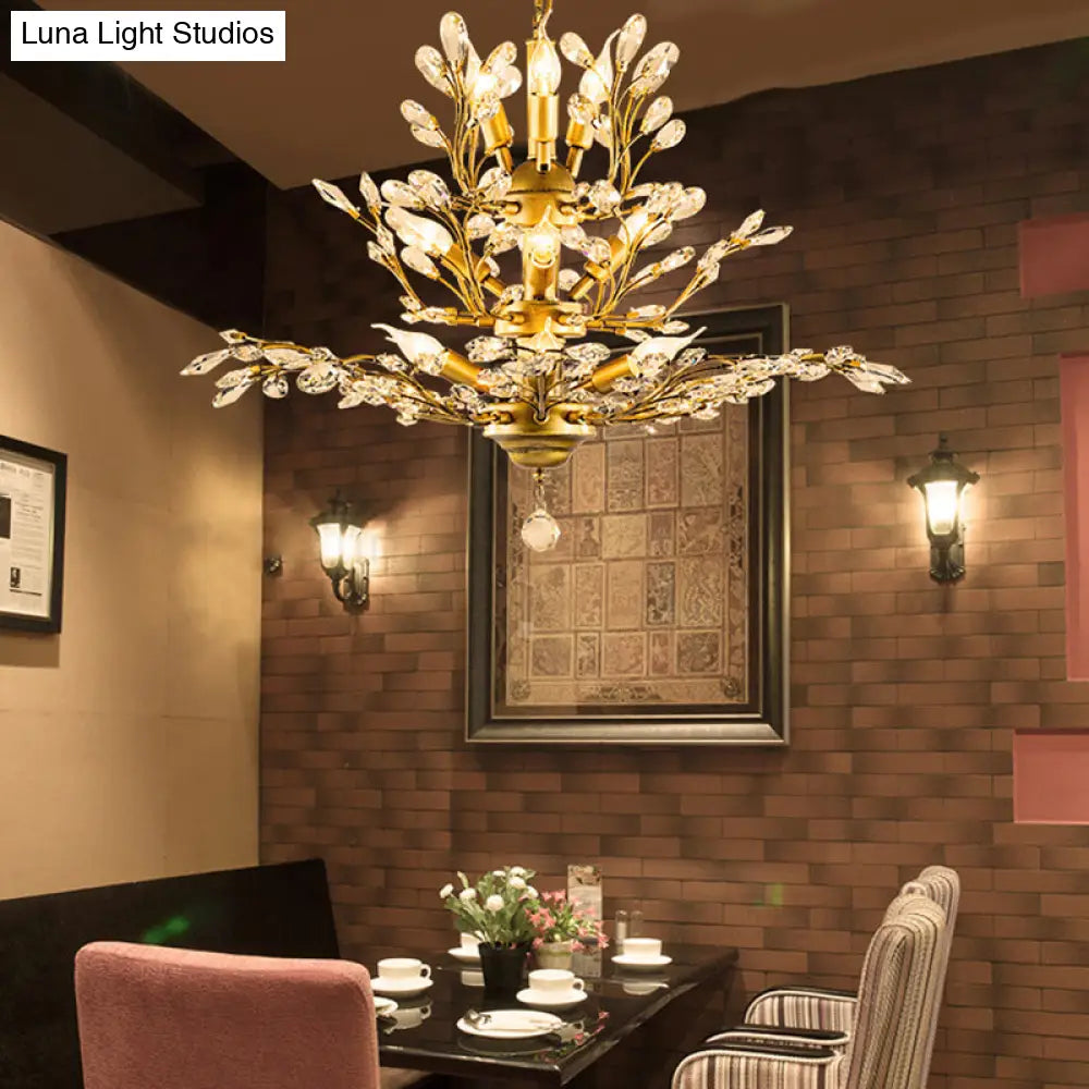 Rustic Tiered Branch Crystal Chandelier Ceiling Light For Restaurants