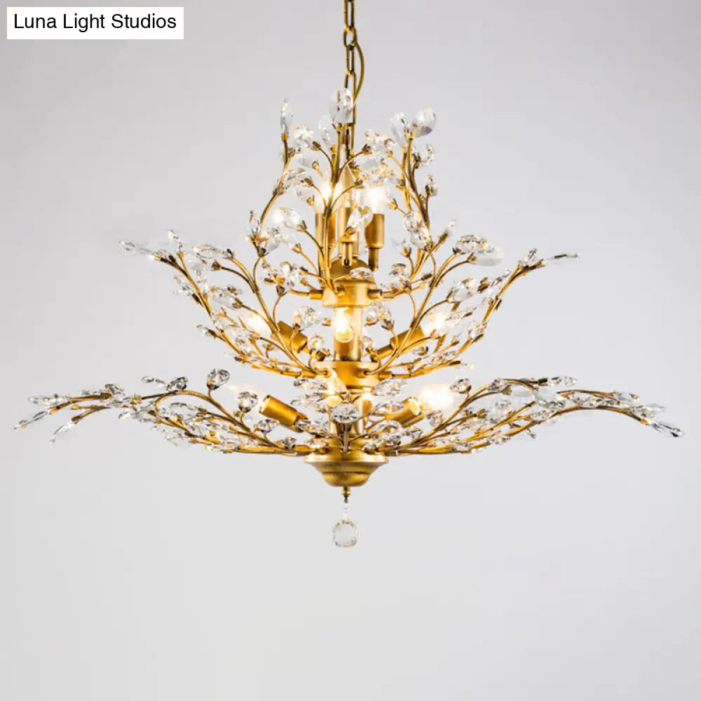 Rustic Tiered Branch Crystal Chandelier Ceiling Light For Restaurants