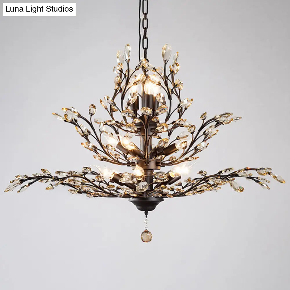 Rustic Tiered Branch Crystal Chandelier Ceiling Light For Restaurants