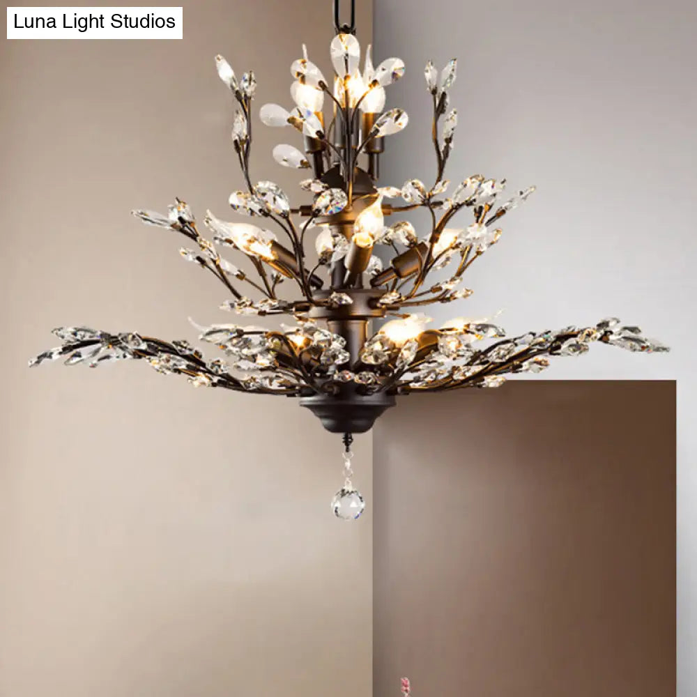 Rustic Tiered Branch Crystal Chandelier Ceiling Light For Restaurants