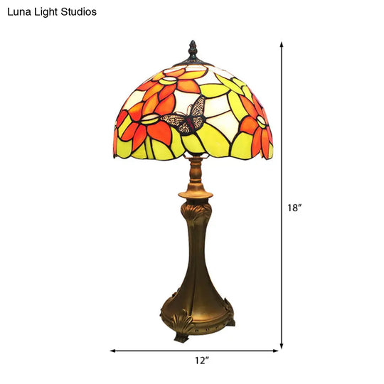 Rustic Tiffany Butterfly Stained Glass Desk Lamp - 1 Light Orange For Cafes