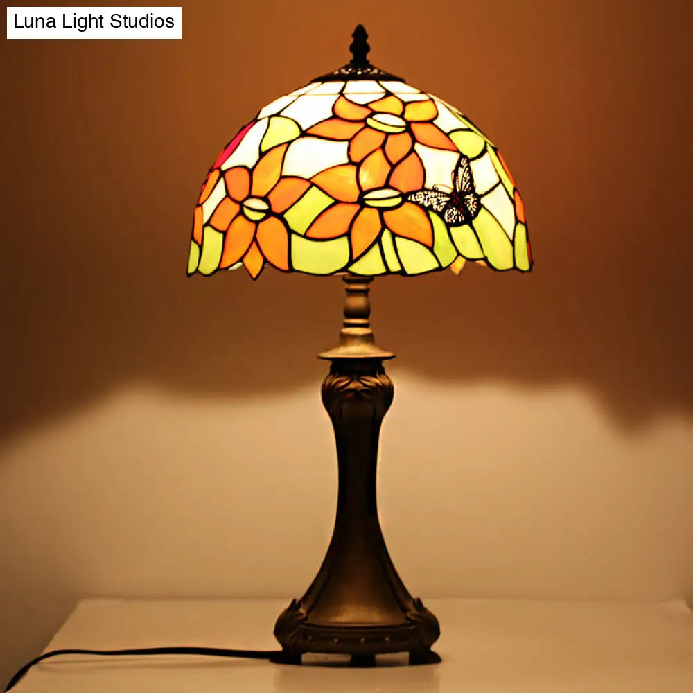 Rustic Tiffany Butterfly Stained Glass Desk Lamp - 1 Light Orange For Cafes