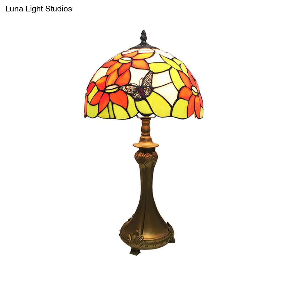 Rustic Tiffany Butterfly Stained Glass Desk Lamp - 1 Light Orange For Cafes