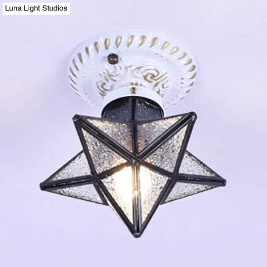 Tiffany Rustic Star Stained Glass Flush Light For Bedroom - Blue/Clear/Blue-Yellow-Green Clear