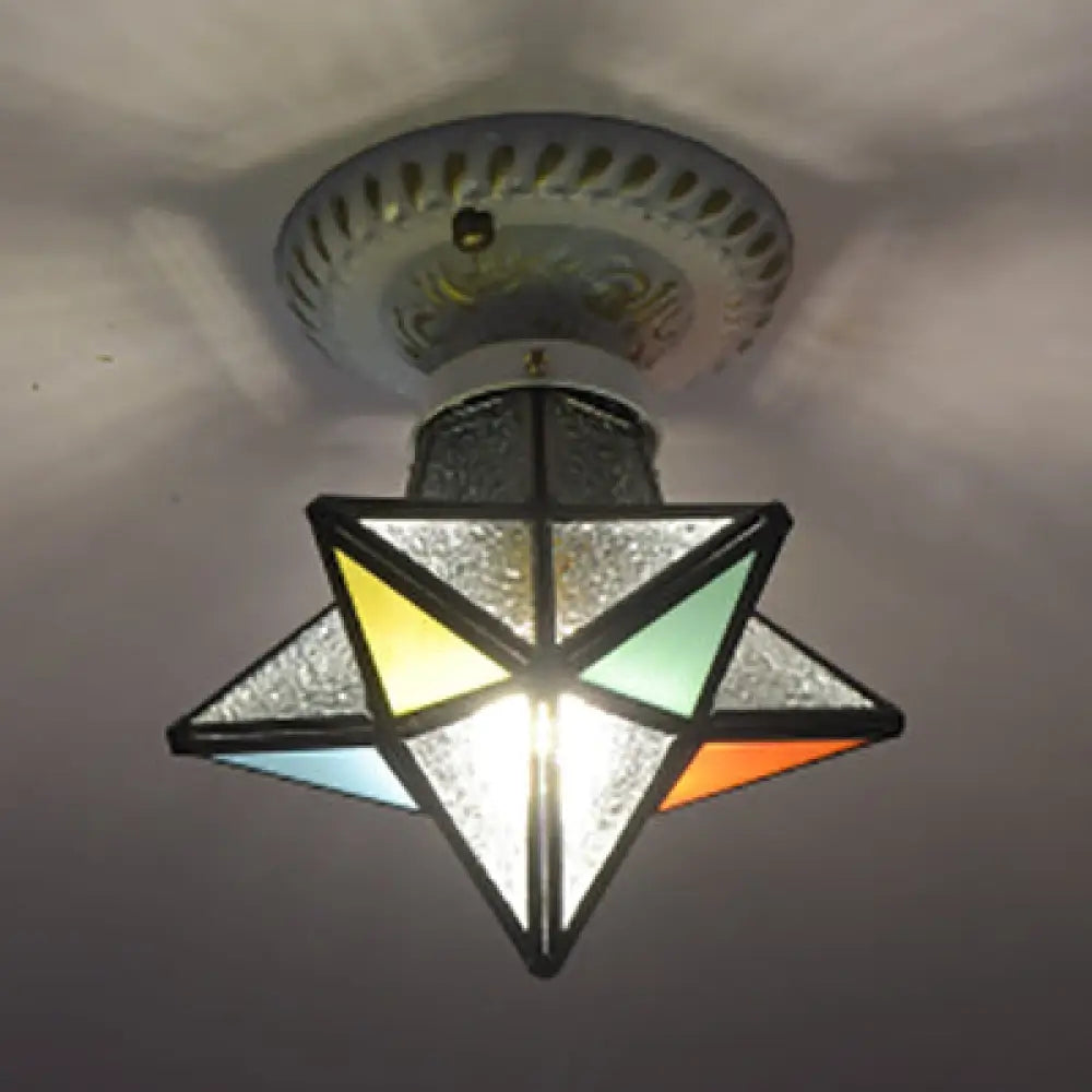 Rustic Tiffany Stained Glass Ceiling Light - Blue & Green Colors Perfect For Bedroom Blue - Yellow