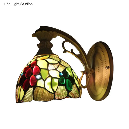 Rustic Tiffany Stained Glass Dome Sconce Wall Mount Light With 1 Brass Bulb