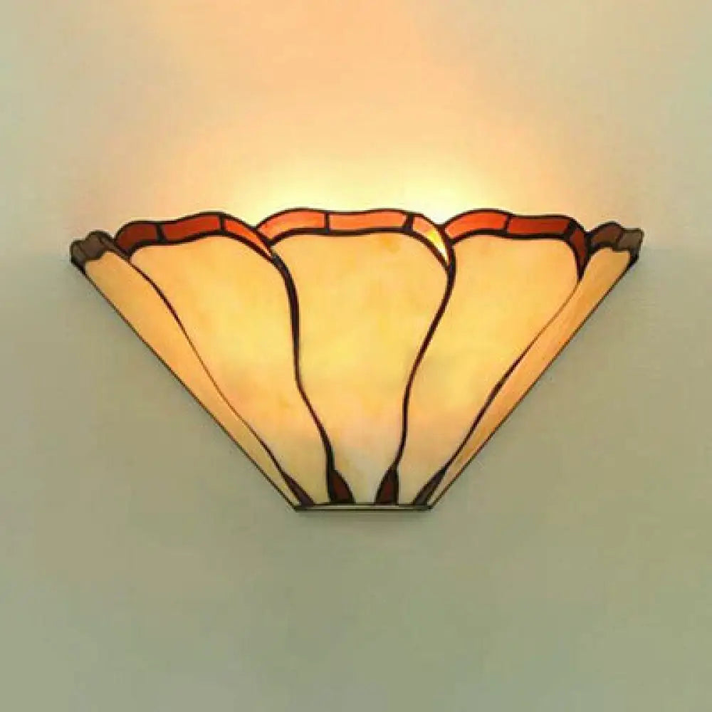 Rustic Tiffany Stained Glass Petal Sconce - Cone Shade Wall Mount Light Beige