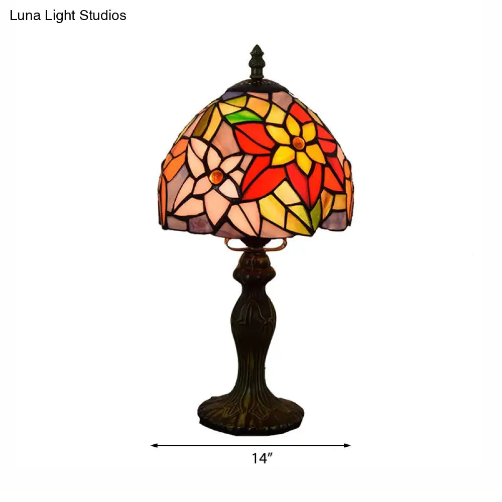 Rustic Tiffany Stained Glass Table Lamp With Multi Color Flowers - Bronze/Brass Finish