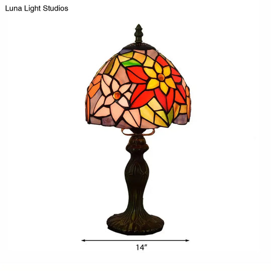 Rustic Tiffany Stained Glass Table Lamp With Multi Color Flowers - Bronze/Brass Finish