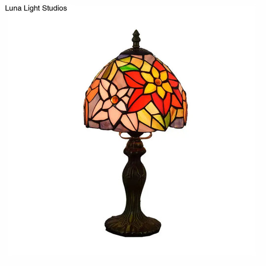 Rustic Tiffany Stained Glass Table Lamp With Multi Color Flowers - Bronze/Brass Finish