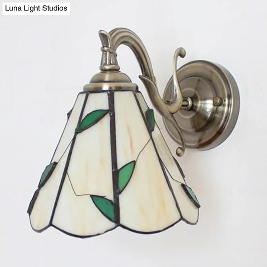 Rustic Tiffany Style Stained Glass Wall Sconce - 1 Light Brown/Blue/Beige/Blue-White For Bedroom