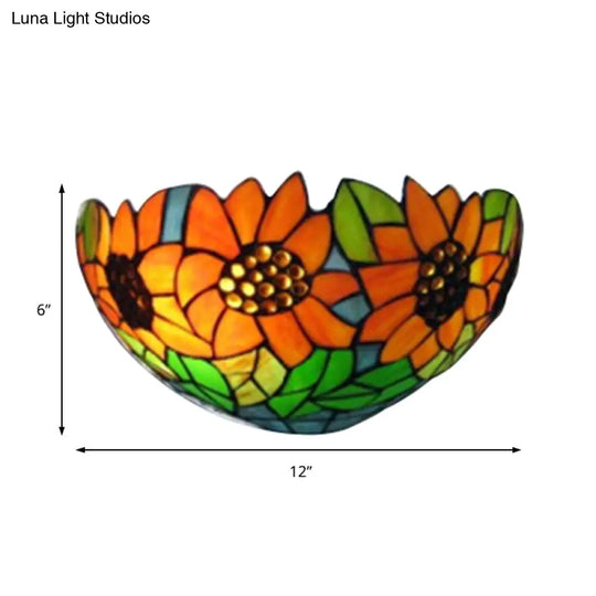 Rustic Tiffany Sunflower Wall Sconce With Stained Glass Bowl Shade