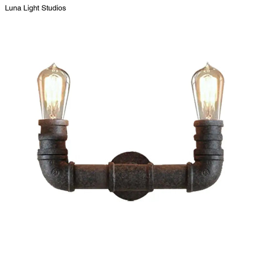 Rustic U-Shaped Wall Sconce Lighting With Wrought Iron Pipe - 2 Lights In Weathered Bronze