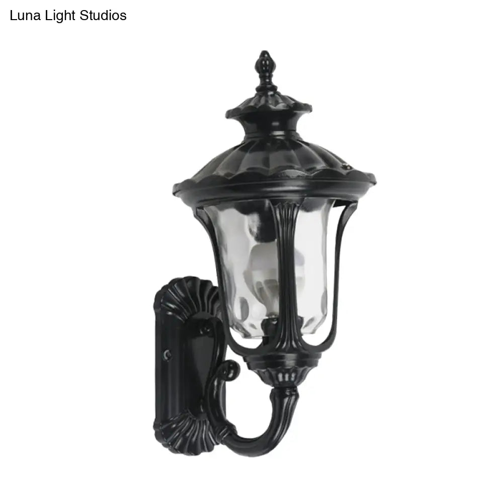 Rustic Urn Wall Light Sconce - Aluminum 1-Head Mount Lamp In Black/Bronze With Water Glass Shade