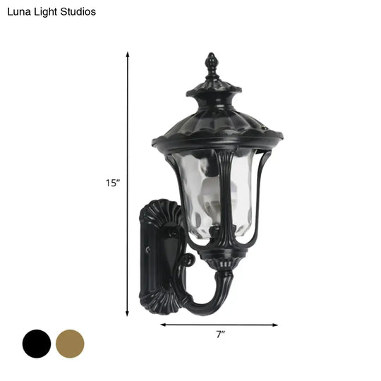 Rustic Urn Wall Light Sconce - Aluminum 1-Head Mount Lamp In Black/Bronze With Water Glass Shade