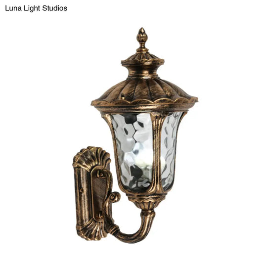 Rustic Urn Wall Light Sconce - Aluminum 1-Head Mount Lamp In Black/Bronze With Water Glass Shade