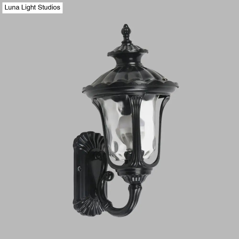 Rustic Urn Wall Light Sconce - Aluminum 1-Head Mount Lamp In Black/Bronze With Water Glass Shade