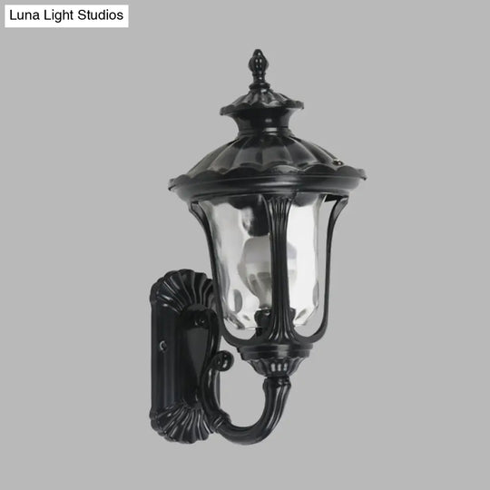 Rustic Urn Wall Light Sconce - Aluminum 1-Head Mount Lamp In Black/Bronze With Water Glass Shade