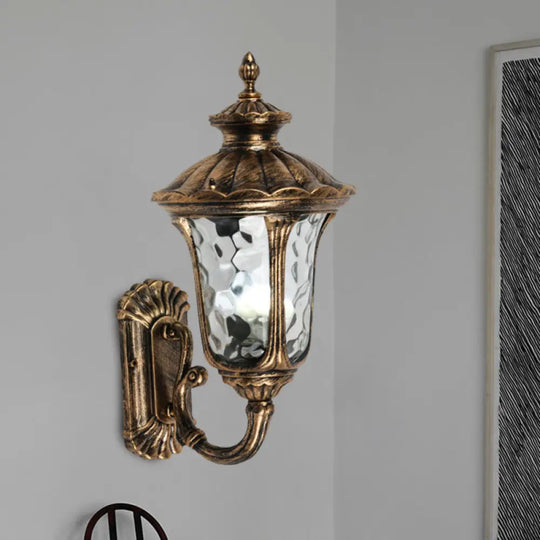 Rustic Urn Wall Light Sconce - Aluminum 1-Head Mount Lamp In Black/Bronze With Water Glass Shade